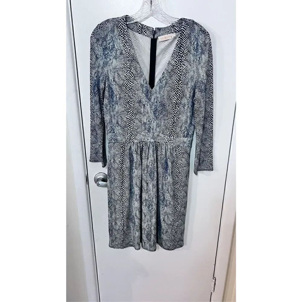 Tory Burch Women's Snake Print 3/4 Sleeve Jersey A-Line Dress Blue Size Small